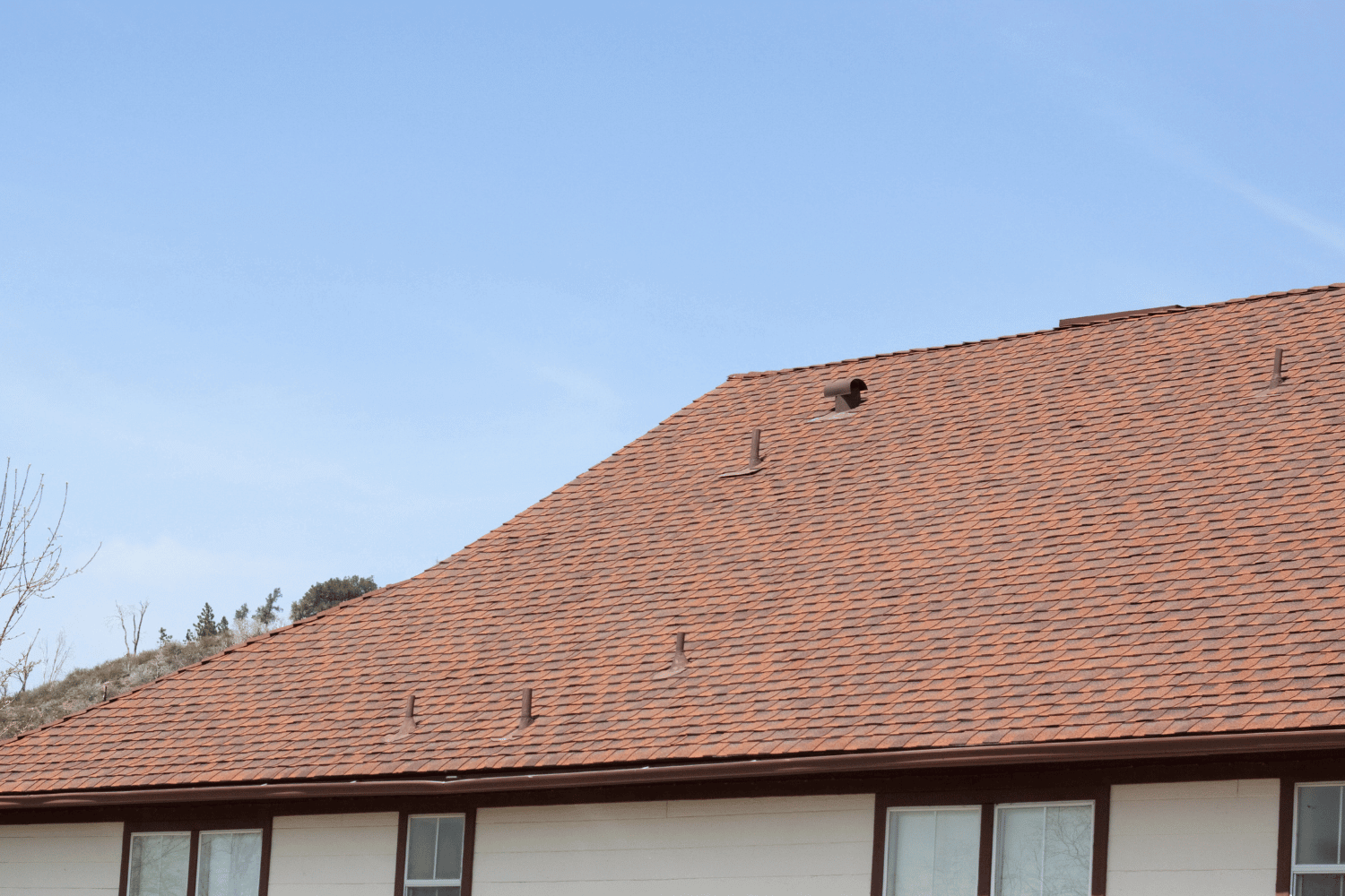 An illustration depicting common issues with low pitch roofs, including water leakage and wind-driven rain. 