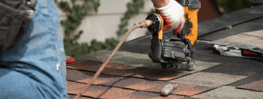 Different types of roofs under construction, highlighting the average timeframes for shingling.