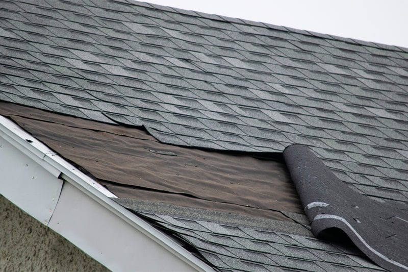 A roof featuring black shingles covered by a black tarp, showcasing a sleek and uniform appearance