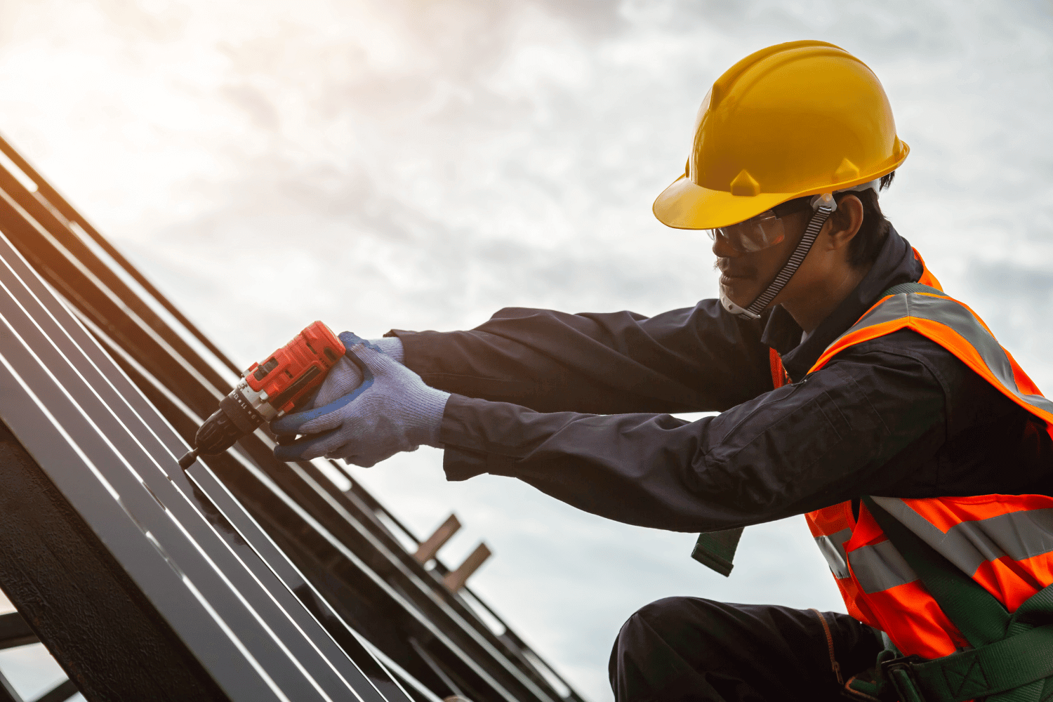 Workers engaged in the installation process of a new roof. 