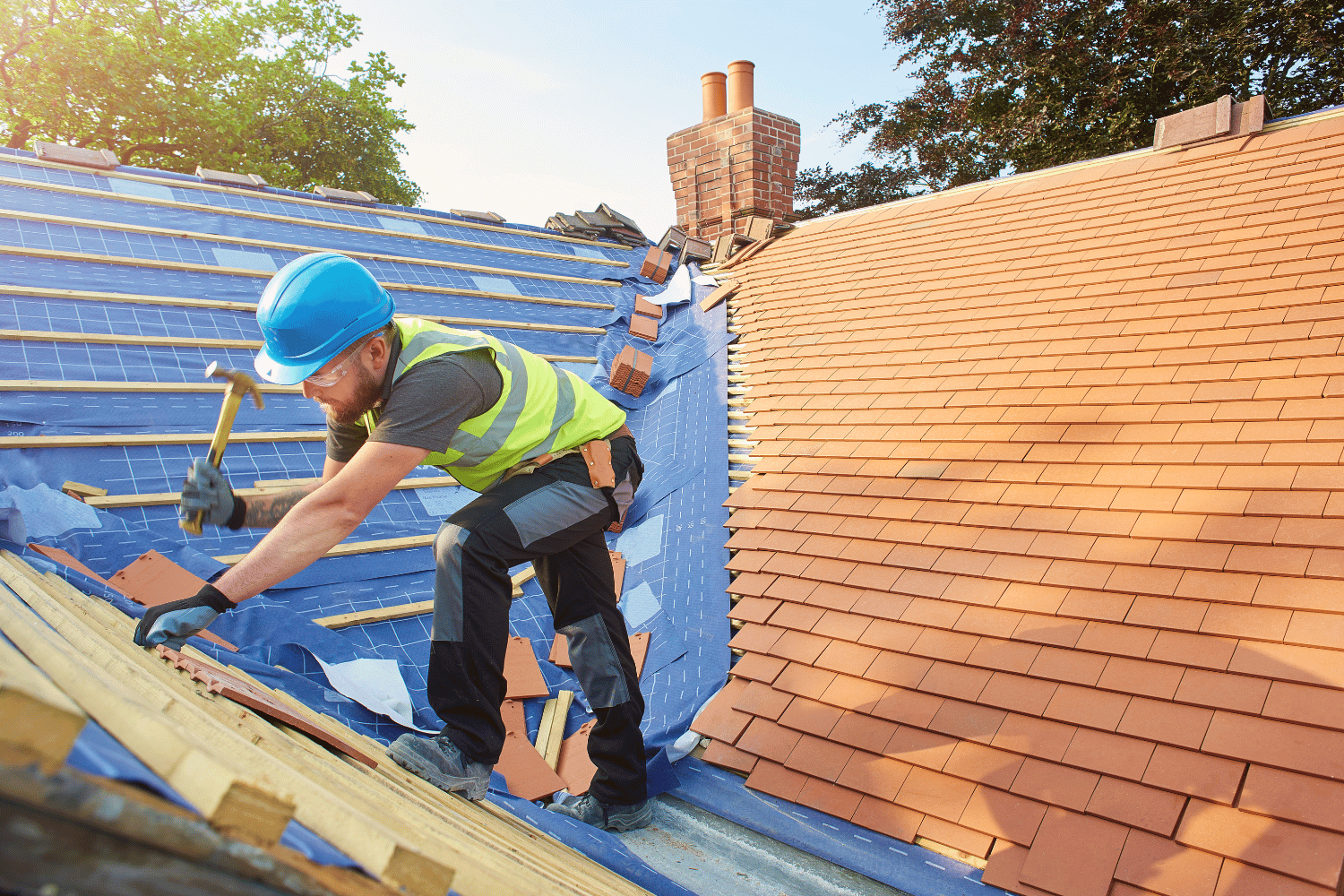 A demonstration of replacing a damaged shingle on a roof.